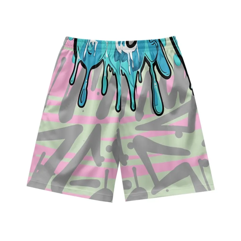 Pink blue cartoon pattern creative handsome casual personality loose fashion summer men's drawstring sports shorts