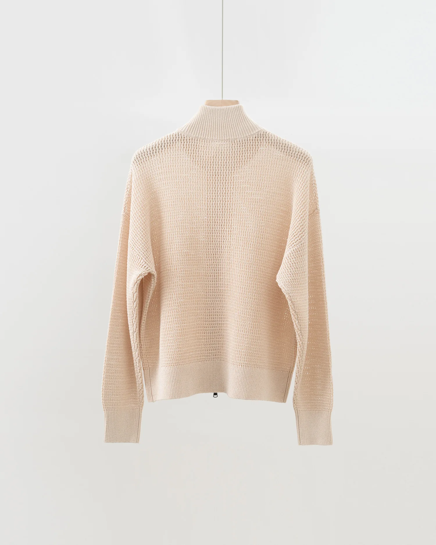 2026 Spring/Summer New Linen Zipper High Neck Knit Long-Sleeve Cardigan With Silver Thread - Casual And Versatile Outerwear