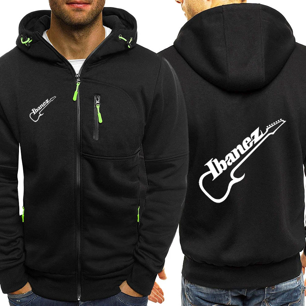 Ibanez Guitar Logo 2024 Tri-color Hooded Jacket Spring Autumn Men Comfortable Slim-fit Spliced Leisure Comfort Zipper Top