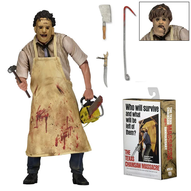 Figura de Acción NECA Leatherface 40 Aniversario, Personaje de Terror de Texas Chainsaw Massacre, Muñeco Coleccionable en Stock