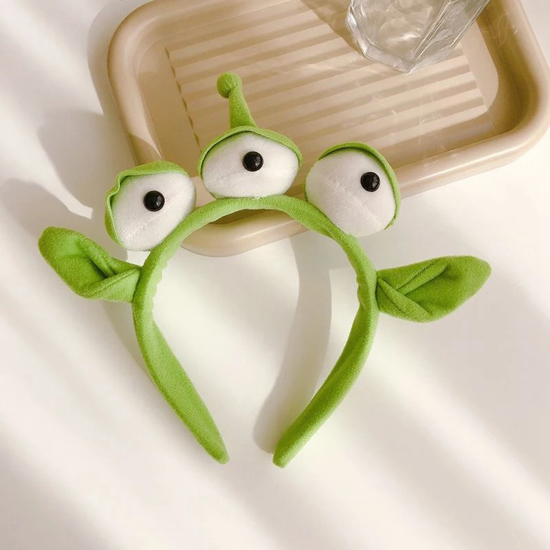 Nuevo accesorio para la cabeza, bonito sombrero verde, diadema de alienígena de tres ojos, monstruo de peluche de Halloween para fiestas temáticas, para niñas y niños, 1/2 unidades