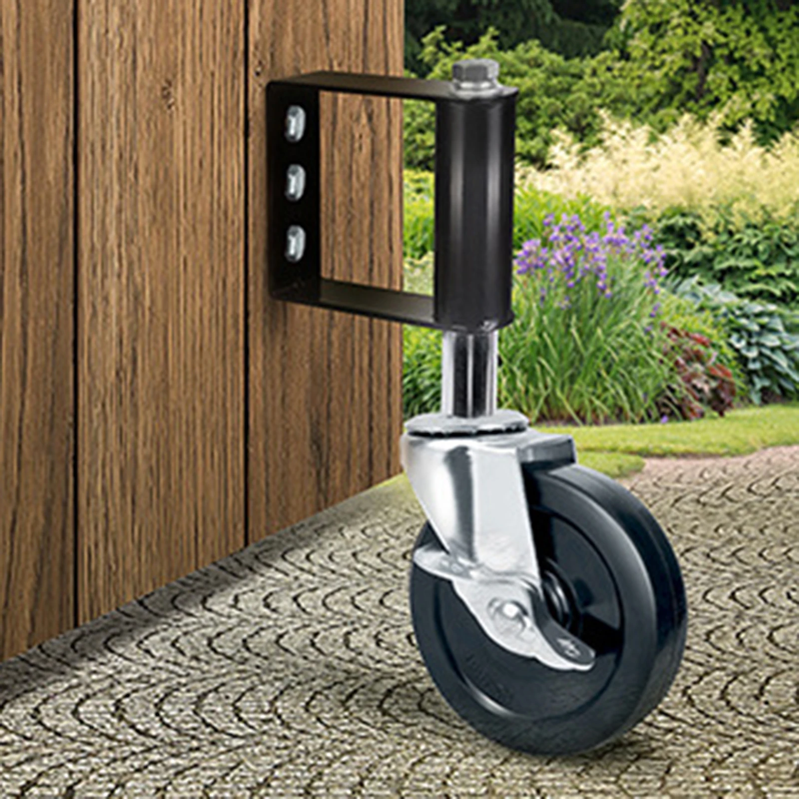 4 Inch Swing Gate Wheel Heavy Duty Rubber Caster Plate for Metal Tube Fence Outdoor Doors Warehouse Installation