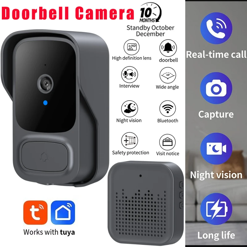 

Tuya Wireless Doorbell Camera Video Intercom Night Vision 120° Viewing Angle with WIFI Remote Monitoring Smart Doorbells Cameras