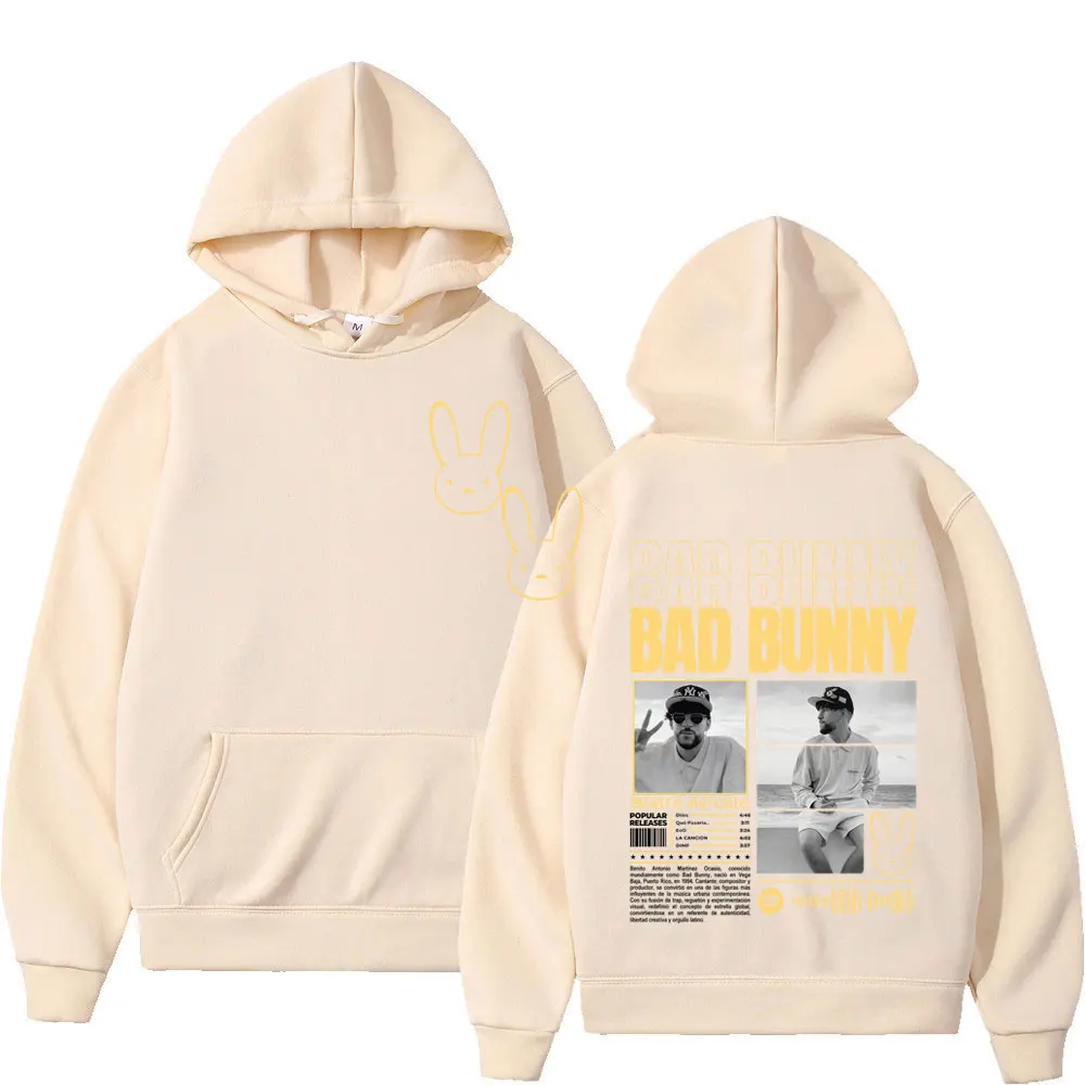 مغني الراب باد الأرنب ألبوم الجرافيك 2025 هوديي الرجال النساء سترة الموضة بأكمام طويلة فضفاضة عادية المتضخم الهيب هوب رياضية #6