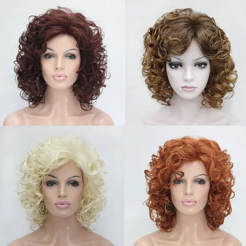 Women Short Wavy Wig Ladies Hair Fluffy Wig Brown Blonde Cosplay Wigs