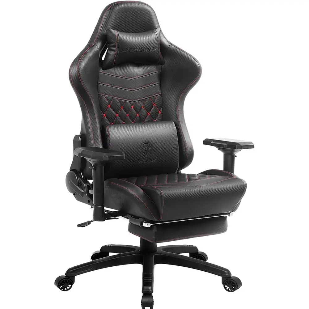 Ergonomic High-Back Gaming Chair with 4D Armrests, Footrest, and Lumbar Support for Big & Tall Adults up to 350lbs, Black Leathe