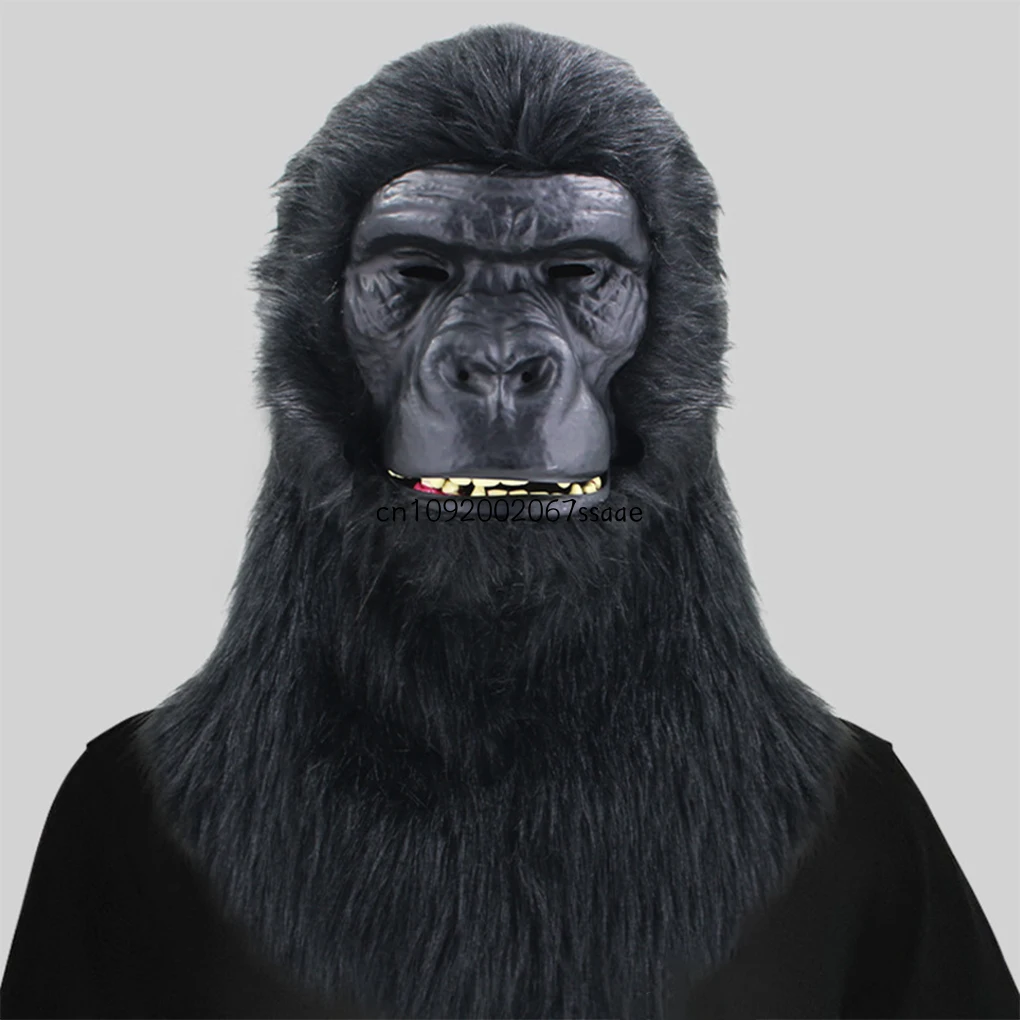Halloween Full Face Gorilla Mask With Moving Mouth Headpiece for Funny Animal Headwear Holiday Party Cosplay Full Heads Mask