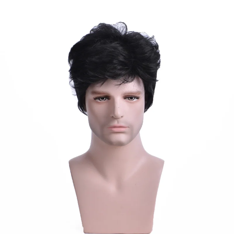 WHIMSICAL W Synthetic Full Wig Mens Wig Black Short Hair Wigs Natural Straight Heat Resistant High Fiber Wigs for Men