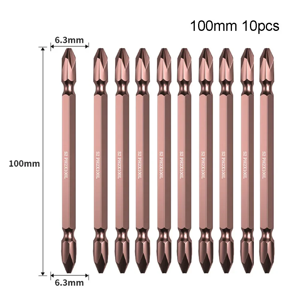 Screwdriver Bits High Hardness Alloy Steel Electric Screwdriver Bit Set 100mm PH2 Double Head Drill Bit Pack of 10