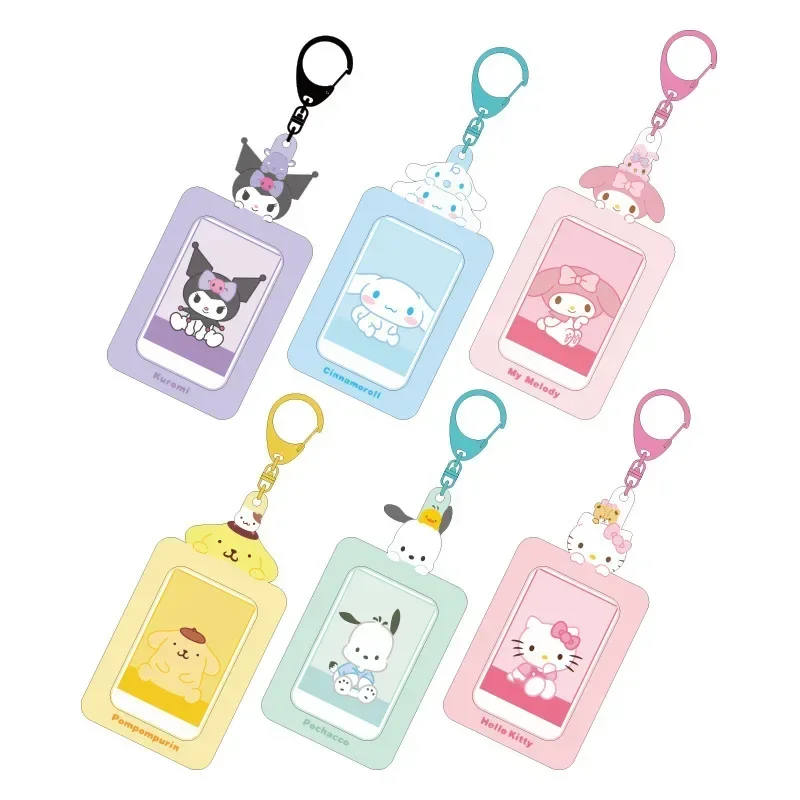 Kawaii Sanrio Card Holder Kpop Style Hello Kitty Cinnamoroll Kuromi My Melody Photo Card Keychain Bag Pendant Student Gift