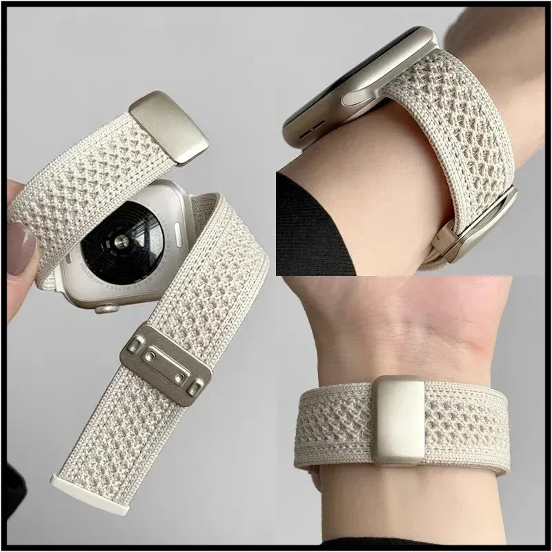 Cartoon‑pattern braided nylon magnetic buckle strap for Apple Watch Series 10 42mm 46mm 41mm 40mm, Lovely Girl Band for iWatch
