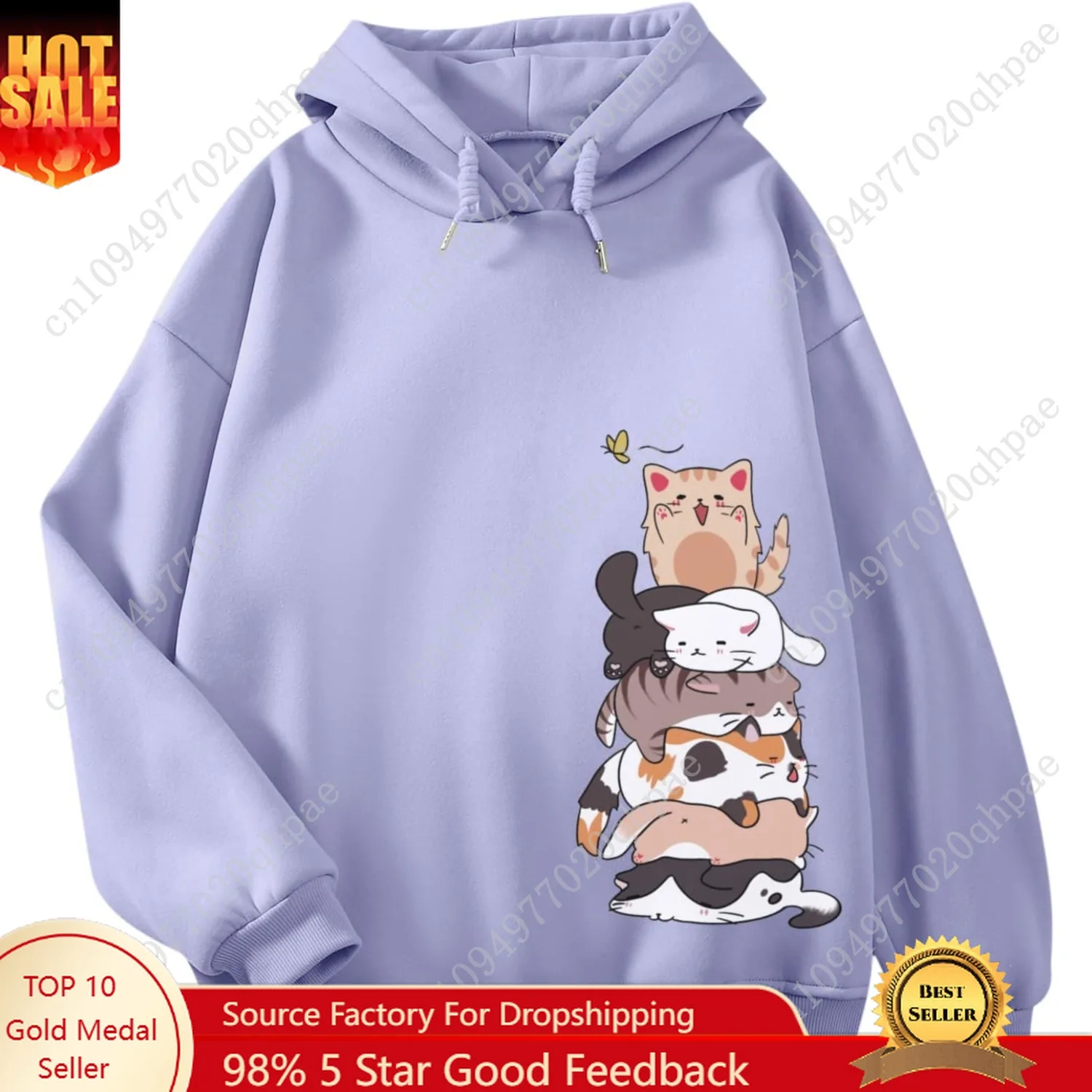 Tuislay Cute Cat Graphic Hoodies for Teen Girls Kawaii Cartoon Printed Hoodie Women Anime Print Hooded Sweatshirt Pullover