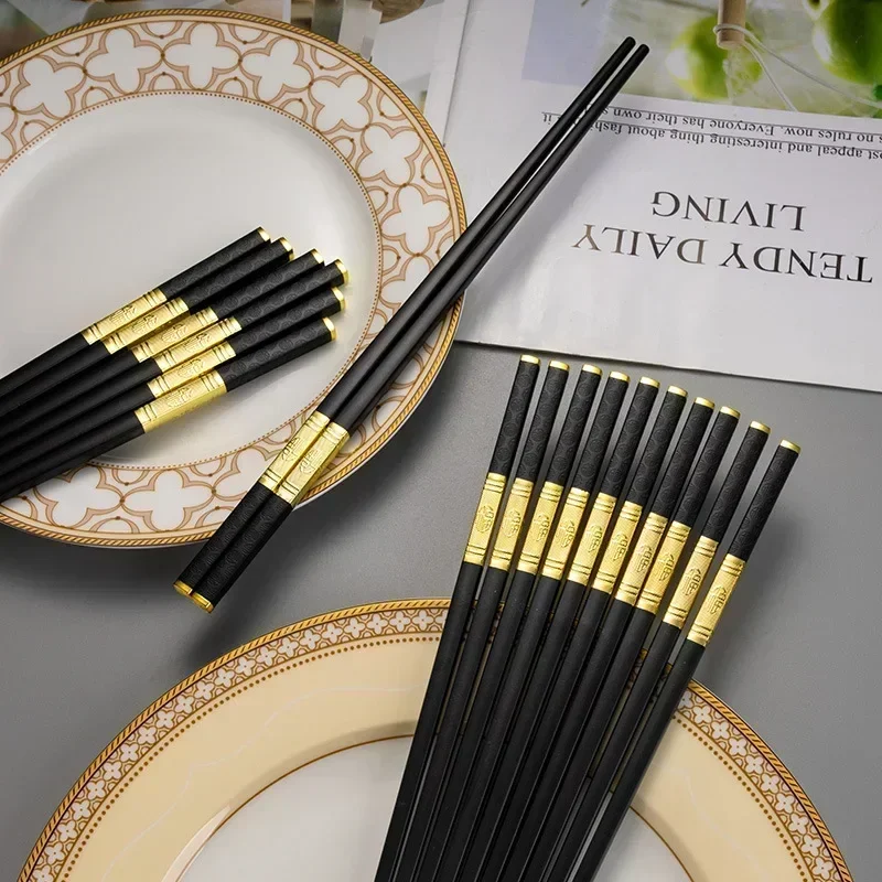 1 Pair Sushi Chopsticks Square Food Black Gold Chopsitcks  Reusable Japanese Cutlery Resuable Chinese Chopstick Alloy Tableware