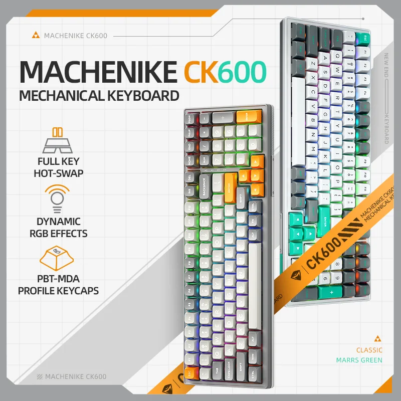 

Трехрежимная механическая клавиатура MACHENIKE CK600, полноразмерная беспроводная игровая клавиатура с возможностью горячей замены, раскладка ANSI для ПК, геймера, офиса