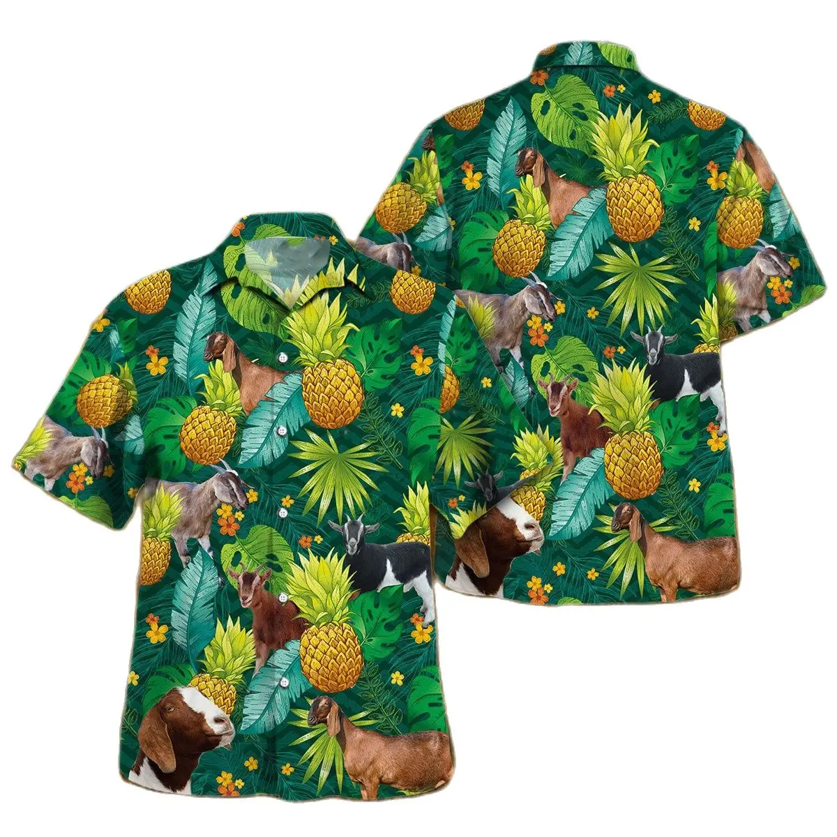 

Jumeast Nubian Goat Tropical Pineapple Fruit- Men Hawaiian Shirt Cattle Pig Cutecore llama Beach Blouse Chicken Farm New Clothes