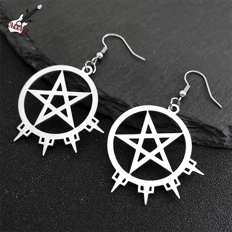 Deadly Enemy Metal Music Band Inverted Pentagram Hoop Earring for Women Stainless Steel Black Color Hip Hop Earrings Jewelry