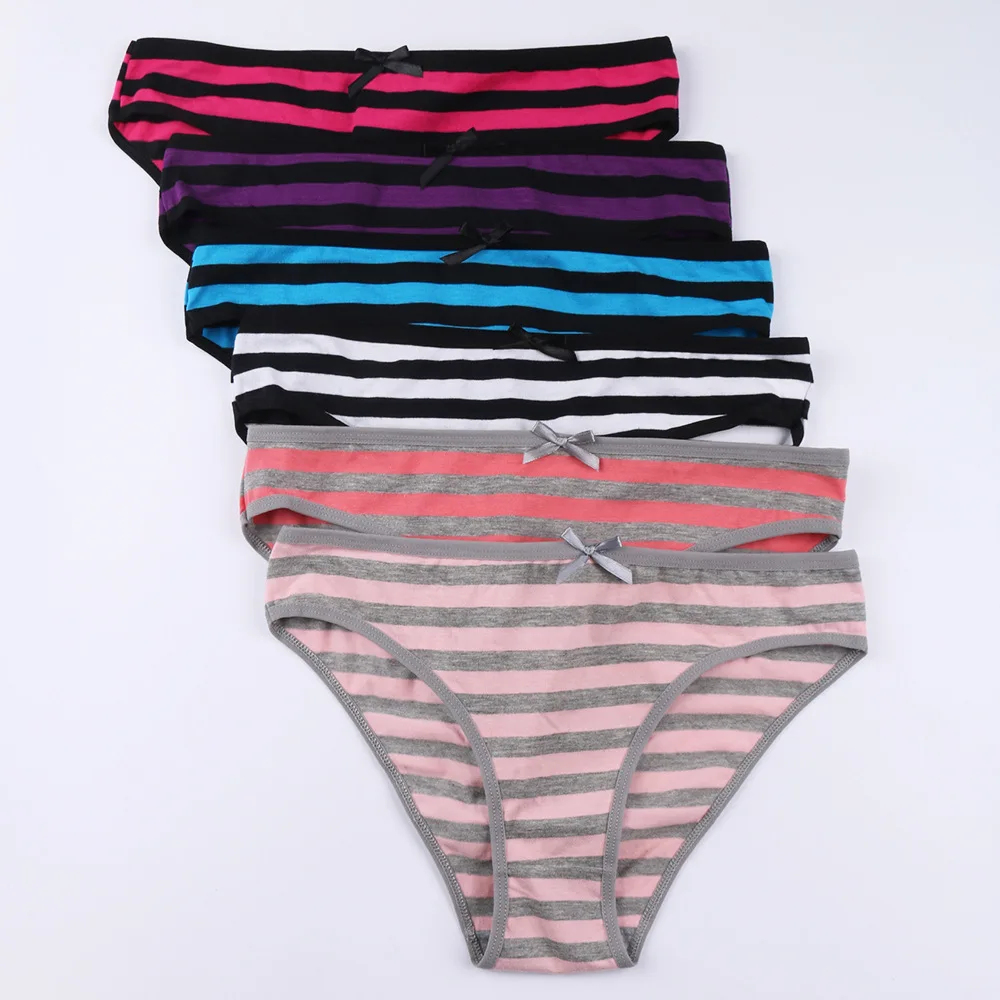 

Women's Striped Cotton Thong Low Waist Girl Briefs