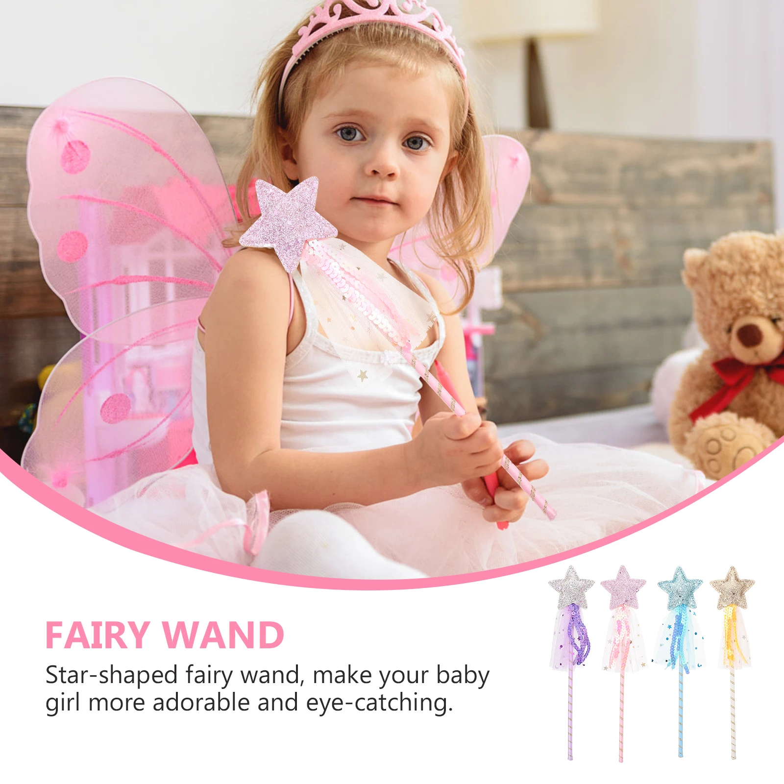 

4pcs Star Fairy Wand For Girl Masquerade Decorative Star Design Children Performance Bright Star-Shaped Fairy Prop Halloween