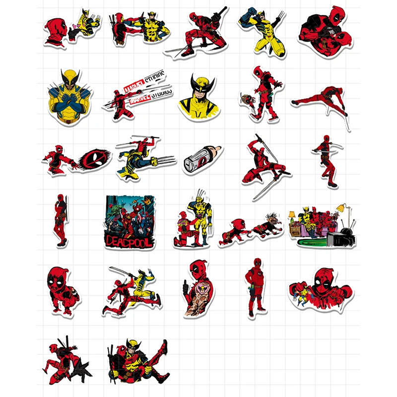 50Pcs Deadpool 3 Stickers Walt Disney Marvel Heroes Wolverine and Deadpool Creative Funny DIY Mobile Phone Luggage Stickers