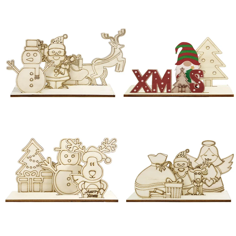 Cross-Border New Christmas Decorations Wooden Desktop   Ornaments Handmade Diy Santa Claus And Elk Wooden Sign Set