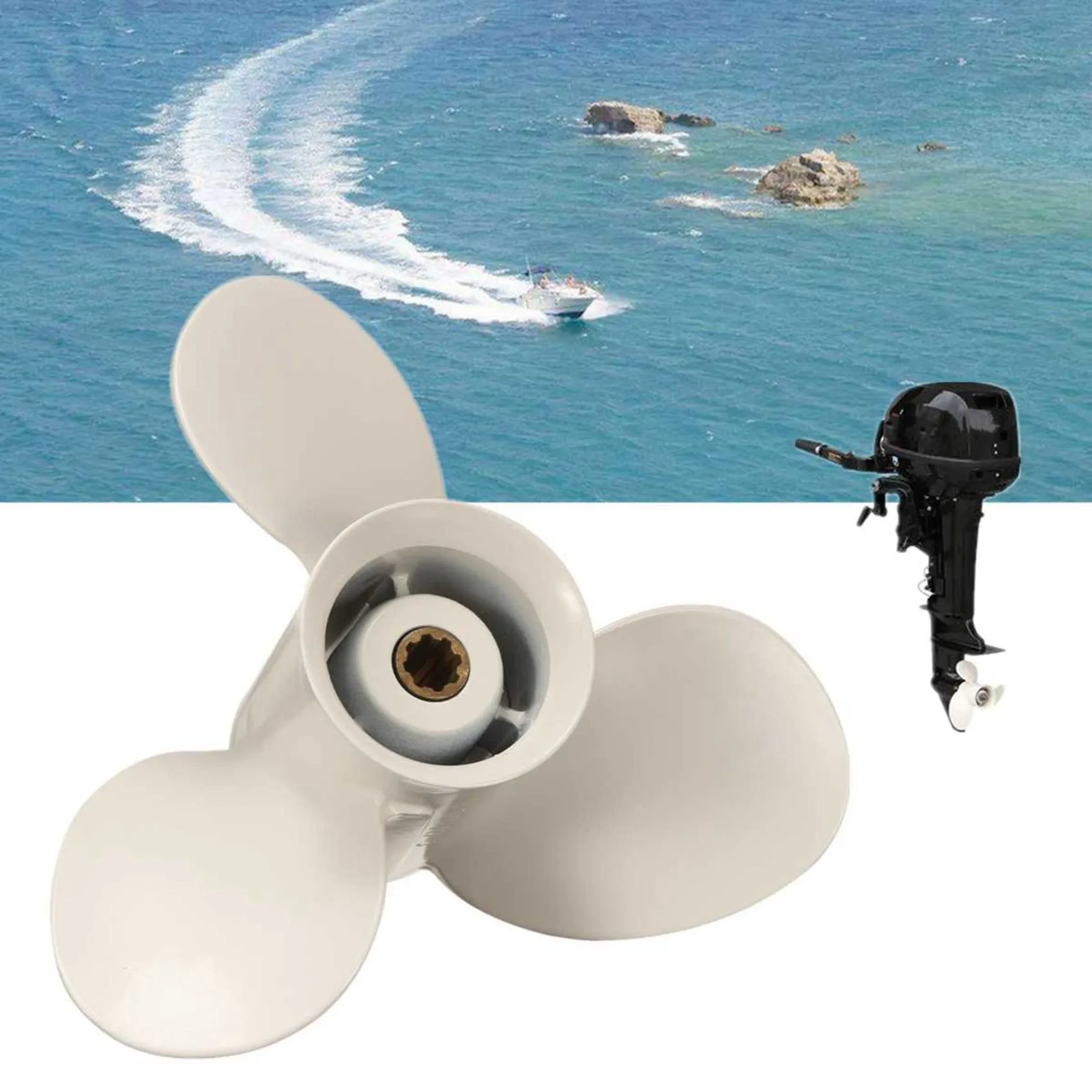 F9-3X لـ 9.9-15HP 63V-45945-10-EL 9-1/4X9 سبائك الألومنيوم البحرية الخارجية المروحة 8 سبلاين الأسنان 3 شفرات