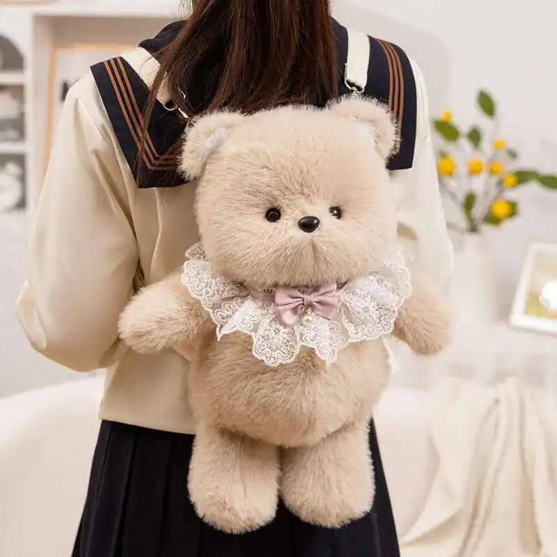 

Creative Stuffed Soft Animal Cat Plush Backpack Bear Elephant Sheep Doll Bow Soft Plush Shoulder Bag Birthday Gift