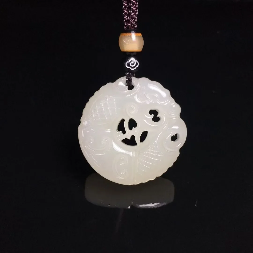 Natural 100% real hetian jade pendant necklace hand-carved Fish and Dragon necklaces pendants man woman jade jewelry Bless peace