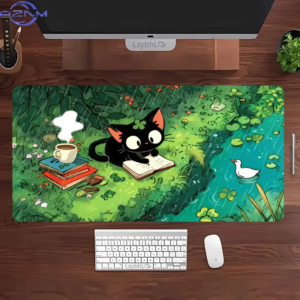 Cute cartoon black cat Mouse Pad Esports Office Laptop Desk Mat Game Accessories Mousepad XXL Anti-slip HD Gaming Long Desk Mat