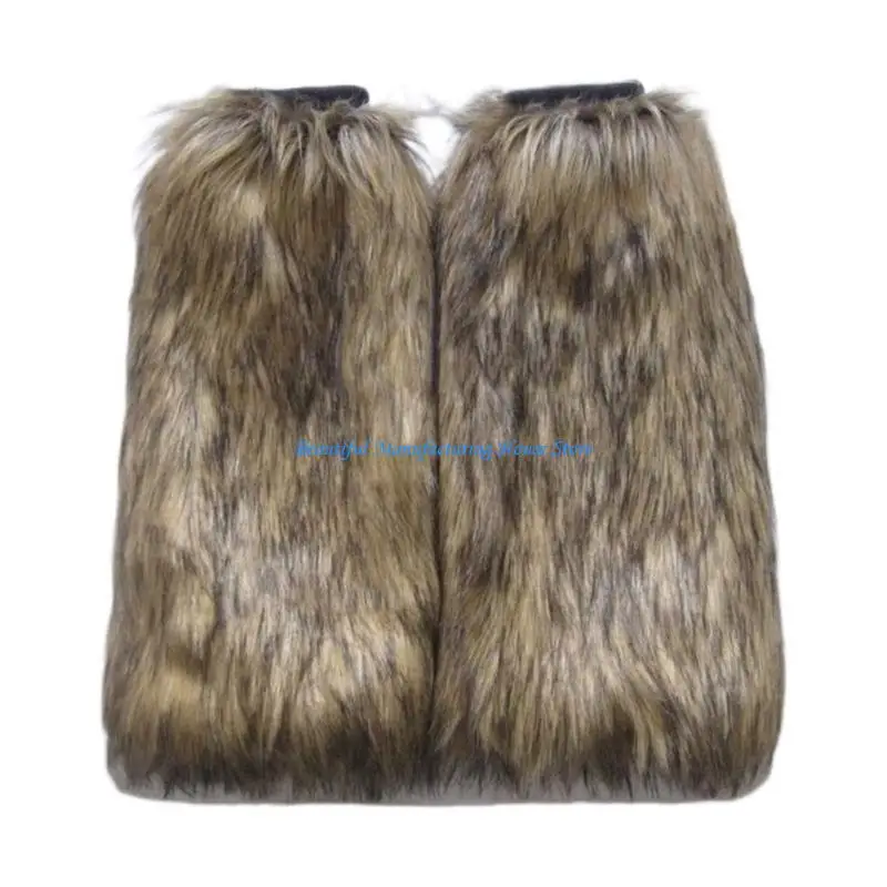

E56A Women Winter Solid Furry Leg Warmer Socks Harajuku Gothic Leggings Shoes Cuffs