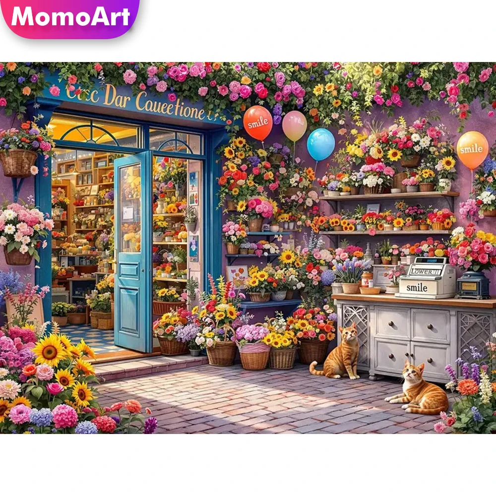 Momoart Diamond Embroidery Flower Shop Mosaic Acrylic Craft Supplies Diamond Painting Landscape New Arrival DIY Holiday Gifts