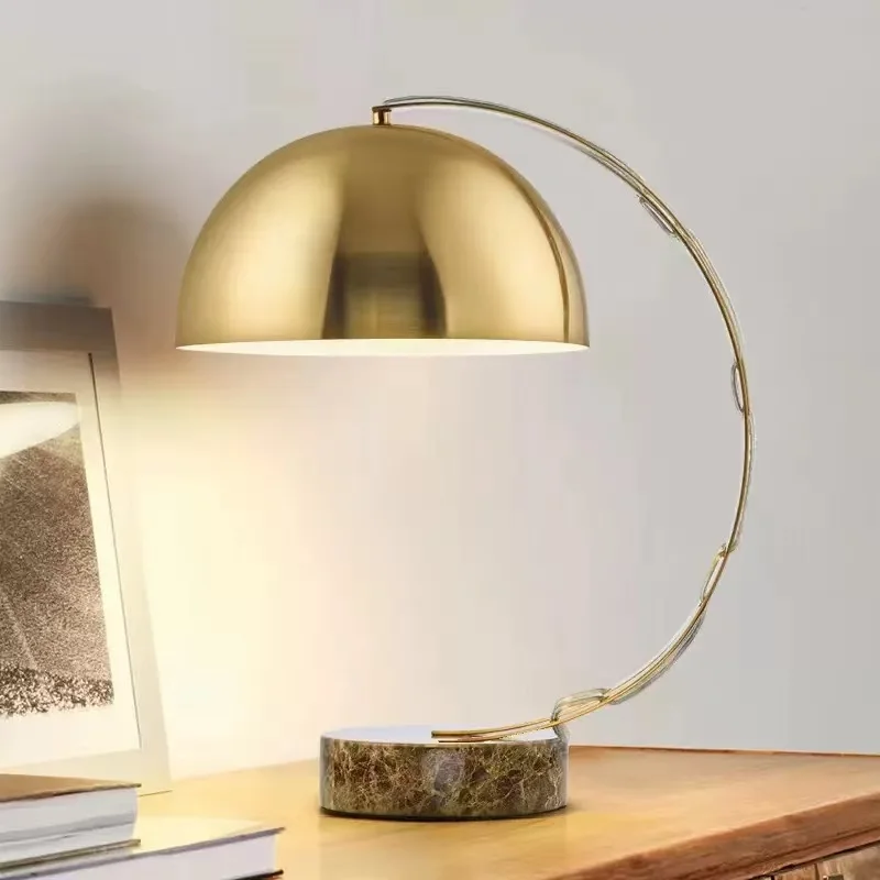 American-style Metal Electroplated Stone Table Lamp Modern Showroom Living Room Study Home Bedroom Bedside Decorative Table Lamp