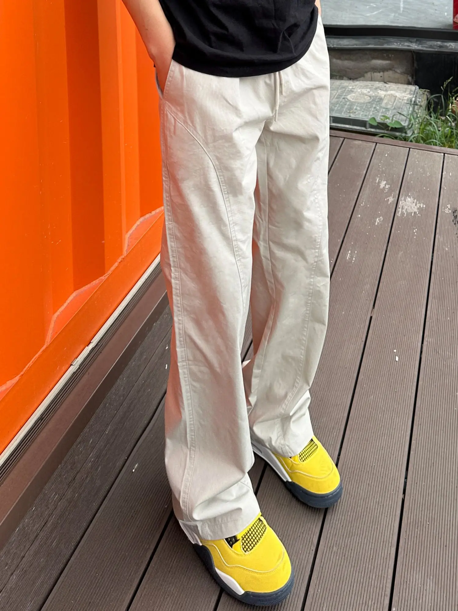 Spring and Autumn American Basic Oblique Cut Versatile Casual Loose Straight Tube Workwear Micro Flared Pants for Men