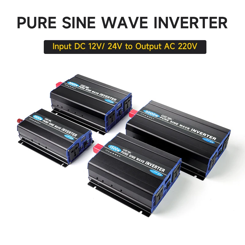 Pure Sine Wave Inverter Power Inverter 4000W 6000W DC 12V/24V to AC 220V Universal Socket for RV, Truck, Solar Auto Accessories