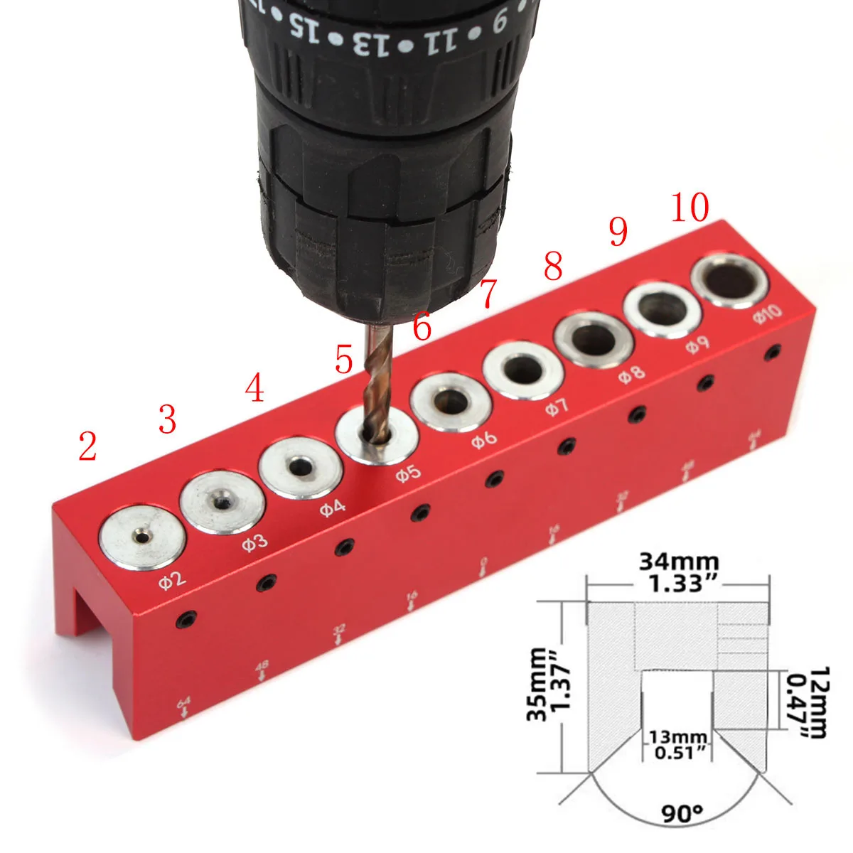 Guide de perçage auto-centrant pour trous de poche verticaux 2/3/4/5/6/7/8/9/10mm