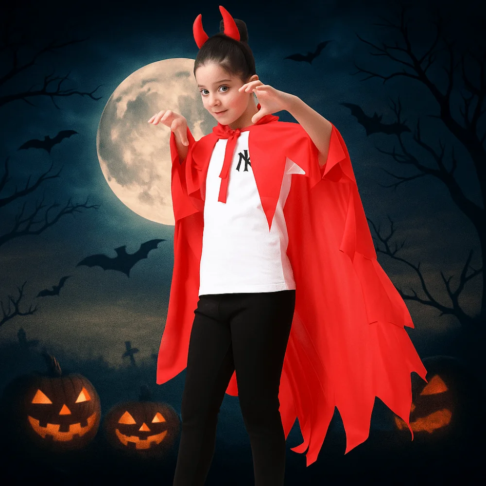 

Gift With Headband Demon Cloak Headband Set Cosplay Costume Full Suit Cosplay Costume Cape Red Party Masquerade Cloth Men