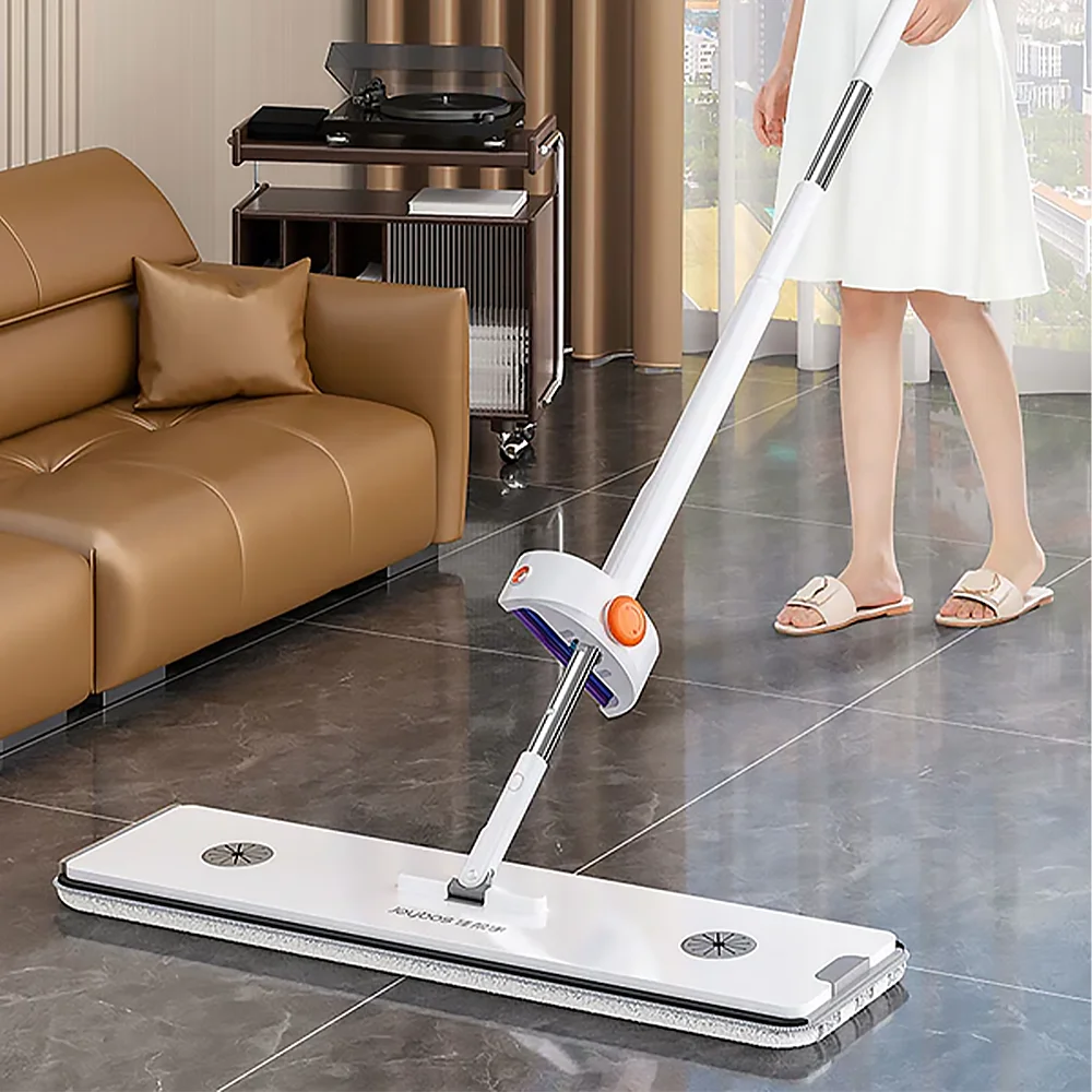 

JOYBOS Adjustable Wet And Dry Floor Flat Mop With 2 Washable Pads Long Large Rotating Microfiber Set Easy Cleaning Tool
