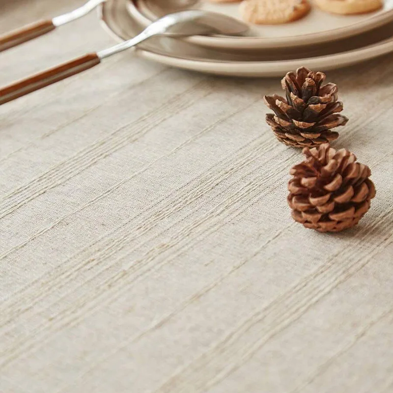 Imagen 6: Mantel de lino y algodón a rayas con borlas, mantel rectangular a prueba de polvo para el hogar, adecuado para decoración de mesa de cocina y comedor