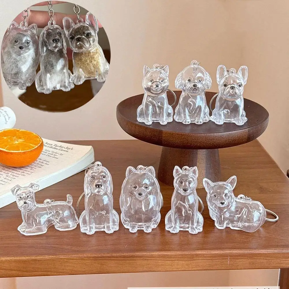 LLavero de coche con memoria de piel de perro transparente, llavero de recuerdo de mascota, llavero de raza de perro Pomerania de Corgi de peluche acrílico transparente