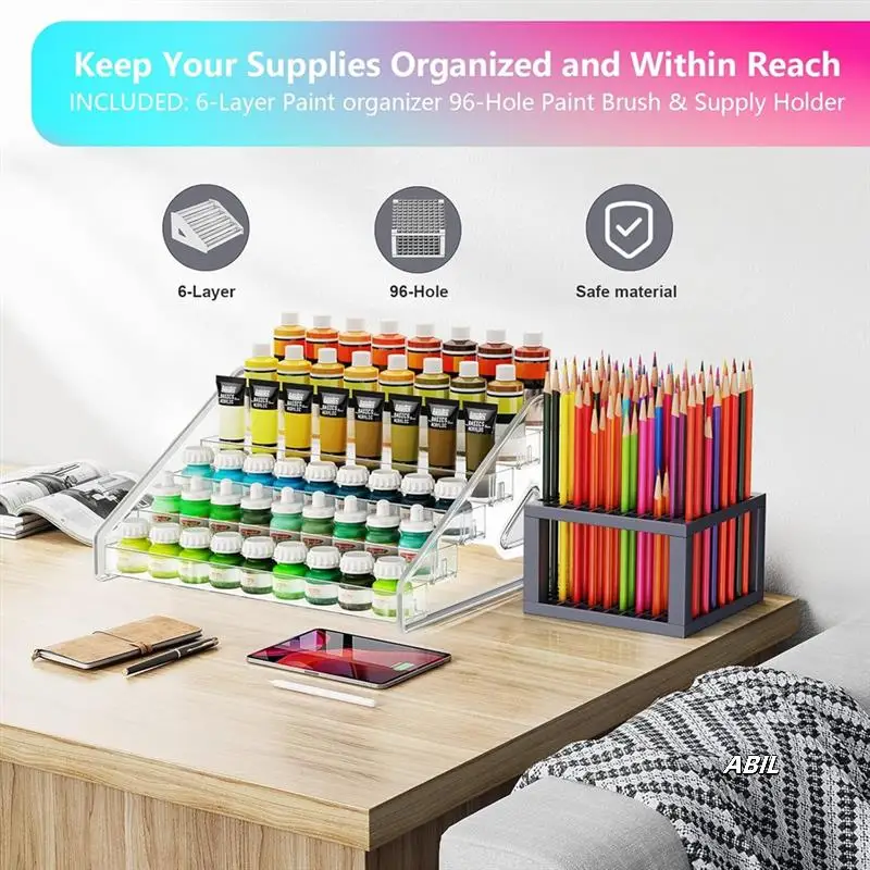 

6 Layer Acrylic Paint Storage Box And Brush Holder Design Aint Storage Rack For Craft Hobby Storage