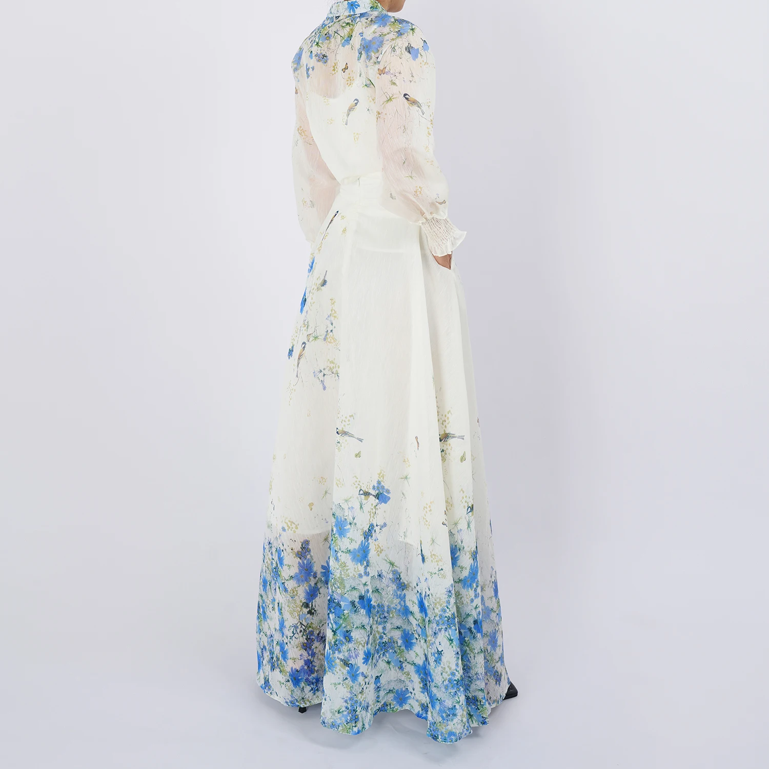 طقم تنورة ماكسي عالية الخصر مع قميص مطبوع بأكمام فانوس أنيق وملائم للسيدات لعام 2024، بتصميم حلو من ألياف البوليستر على شكل ح... #4