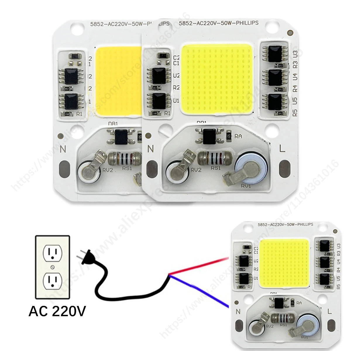 5PCS LED COB Chip Module 50W 220V High Voltage AC Drive Free Smart IC White or Warm Lamp Beads for DIY Floodlights