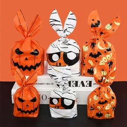 25/50pcs Halloween Cookies Candy Bags Trick Or Treat Ghost Pumpkin Rabbit Ear Snack Gifts Packing Bags For Halloween Party Decor