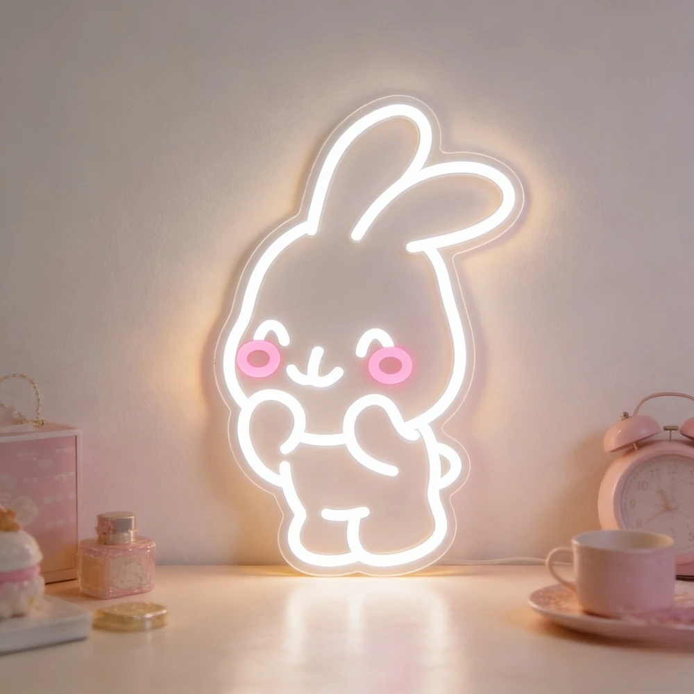 

Cute Rabbit LED Neon Light Sign USB Dimmable Wall Neon Light for Kids Room Girls Bedroom Birthday Gift Night Light Home Decor