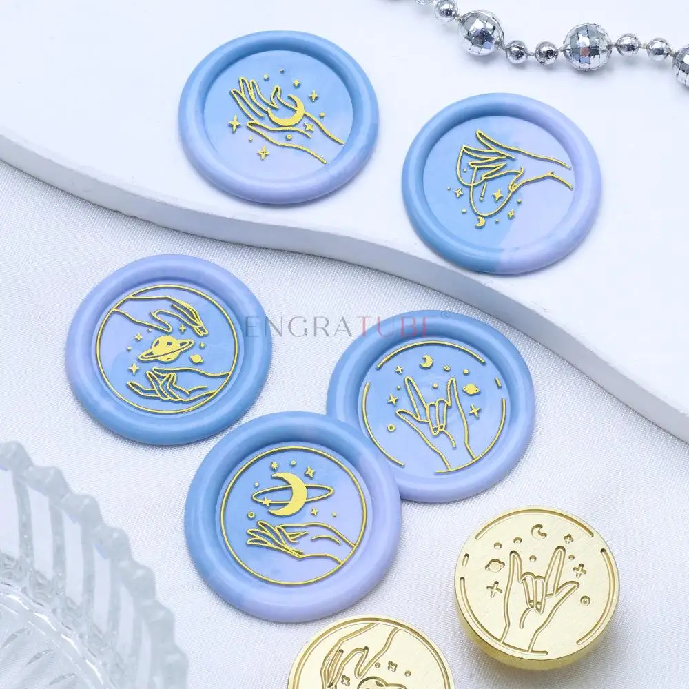 Brass Sealing Wax Stamp Star Gesture Moon Sun Planet Hand Starlight Paper Airplane DIY Envelope Card Wedding Gifts Scrapbooking