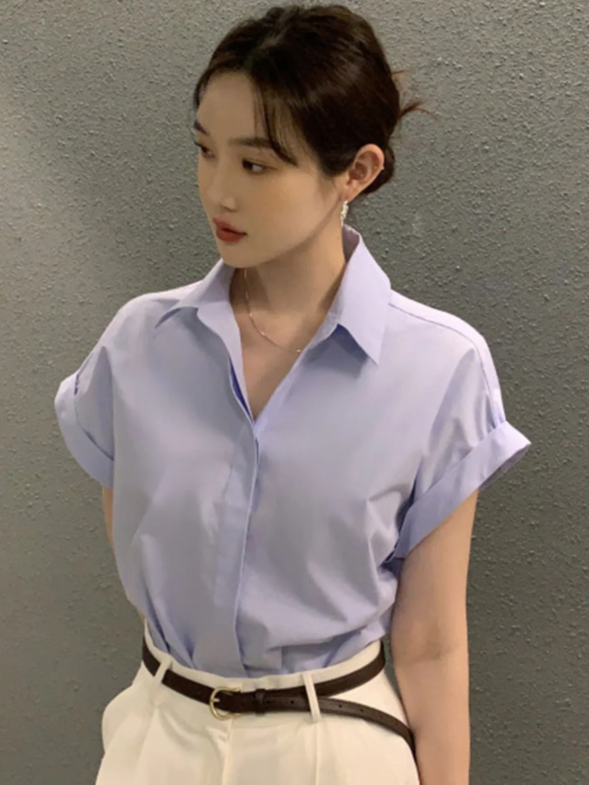 

Chic Spring New Sle Loose Fit Casual irt with Collar Single Button Fly Sve Women's Top Korean Version Breathable