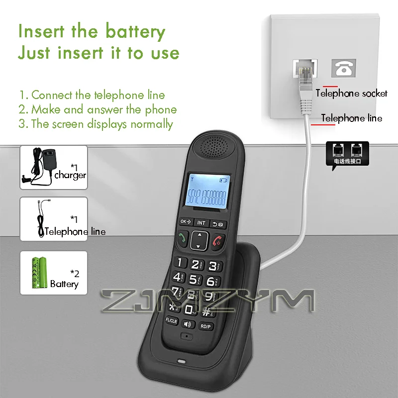 Expandable Cordless Telephone Handheld Telephone Digital Cordless Telephone Supports 16 Languages,Caller ID function,Hands-free