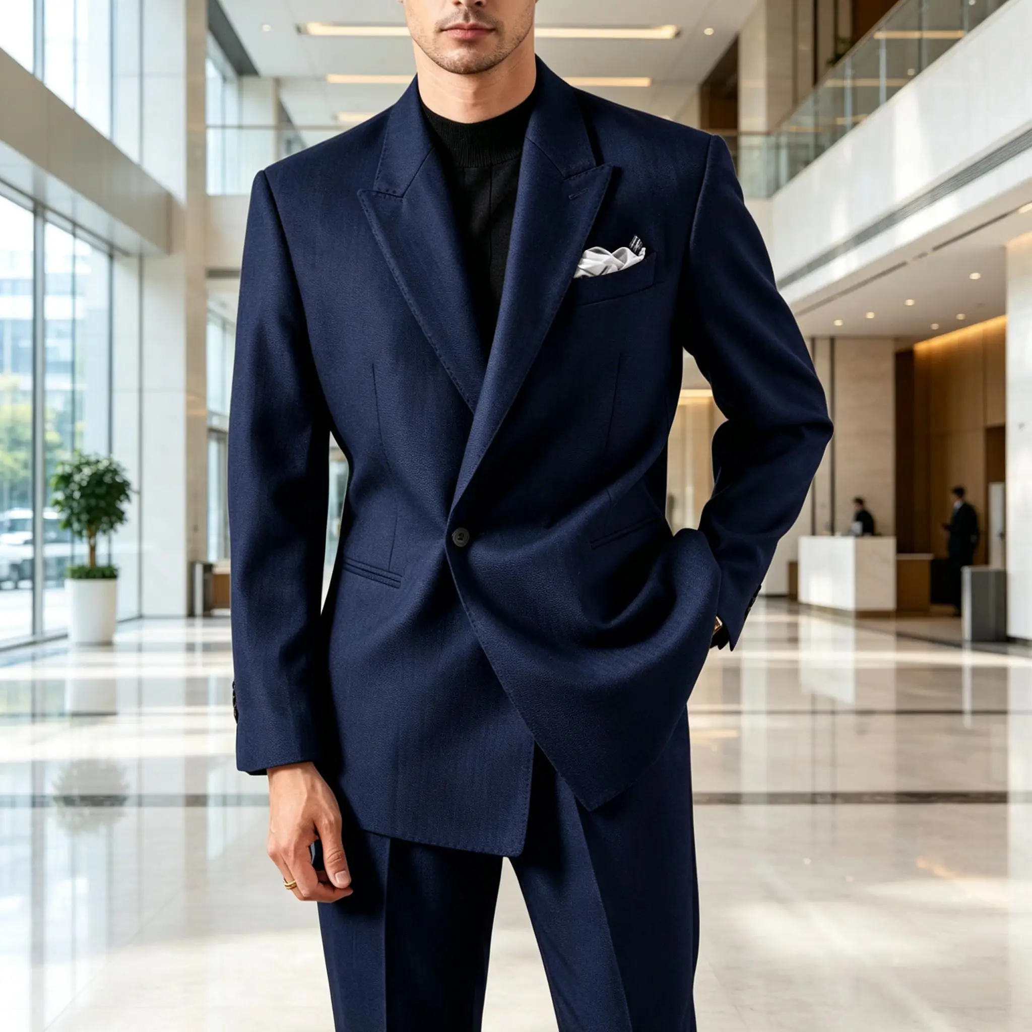 

Men's Serge Tuxedo Suit Set One Button Peak Lapel Slim Fit 2 Piece Blazer Pants Casual Business Wedding Formal Outfit