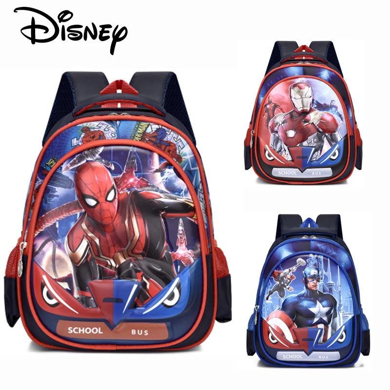 Disney Spider Man Backpack Anime Cartoon Captain America Kindergarten School Bag For Boys Anit-lost Infantil Kids Schoolbag Gift