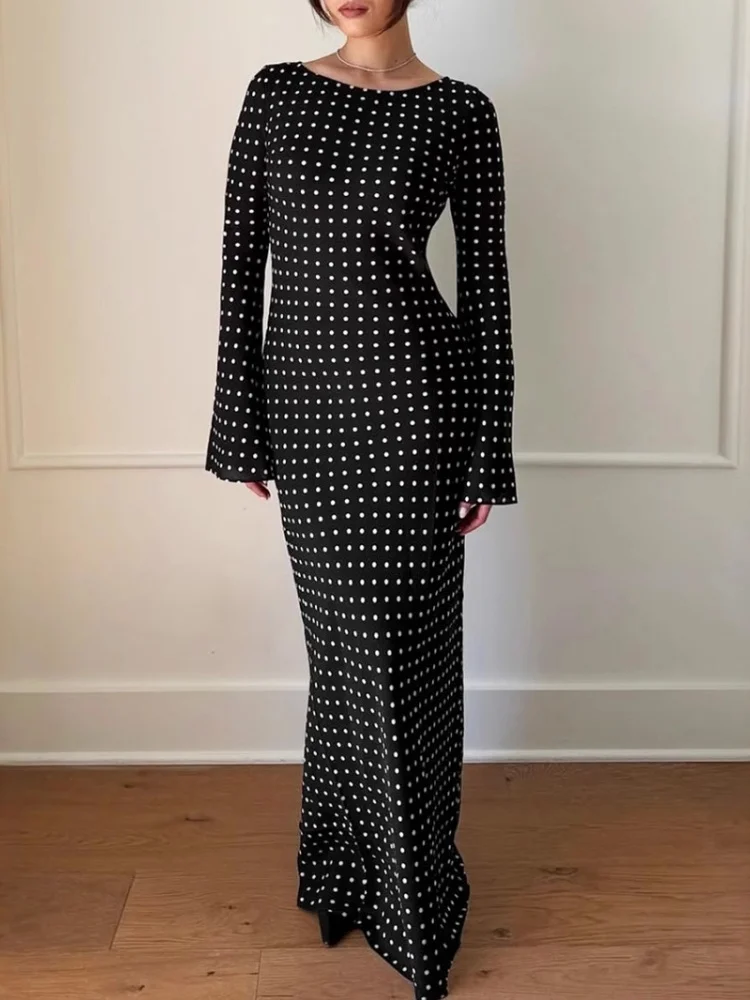 Missuoo 2025 automne élégant à pois robe Maxi col rond manches longues coupe ample robes de soirée robes de soirée noires