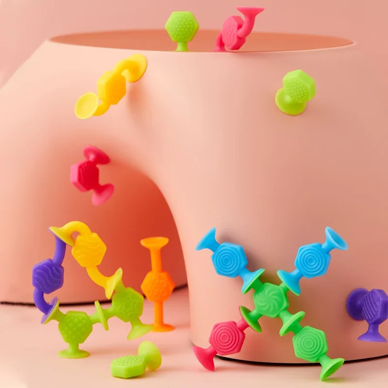 Jouets de Construction à ventouses, 16/48 pièces, jouets de Construction à ventouse texturée pour enfants, empilage pour salle de jeux, bain et jouet de voyage